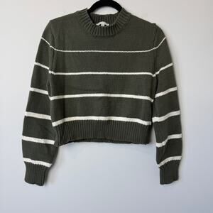 Z Supply Cotton Blend Milan Stripe Green Cropped Sweater Medium